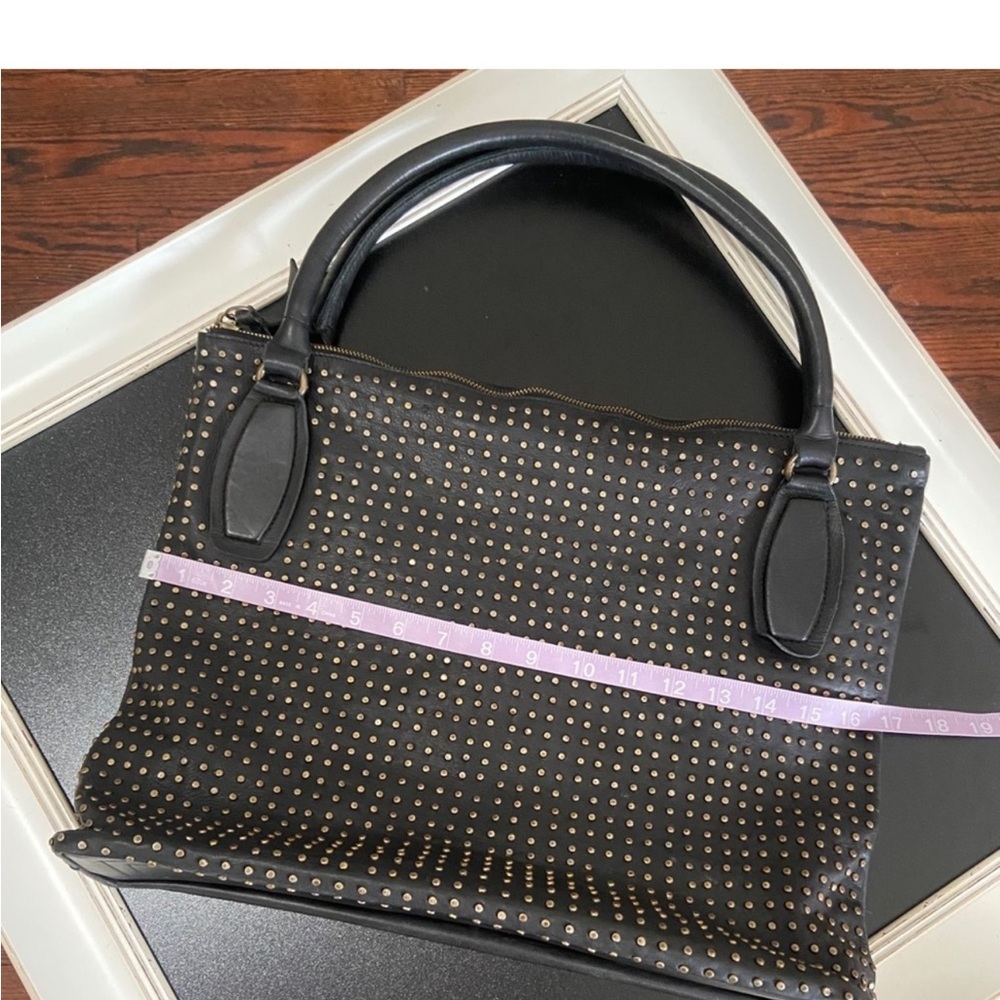 Platania Black Leather Studded Shoulder Bag tote - Picture 2 of 8